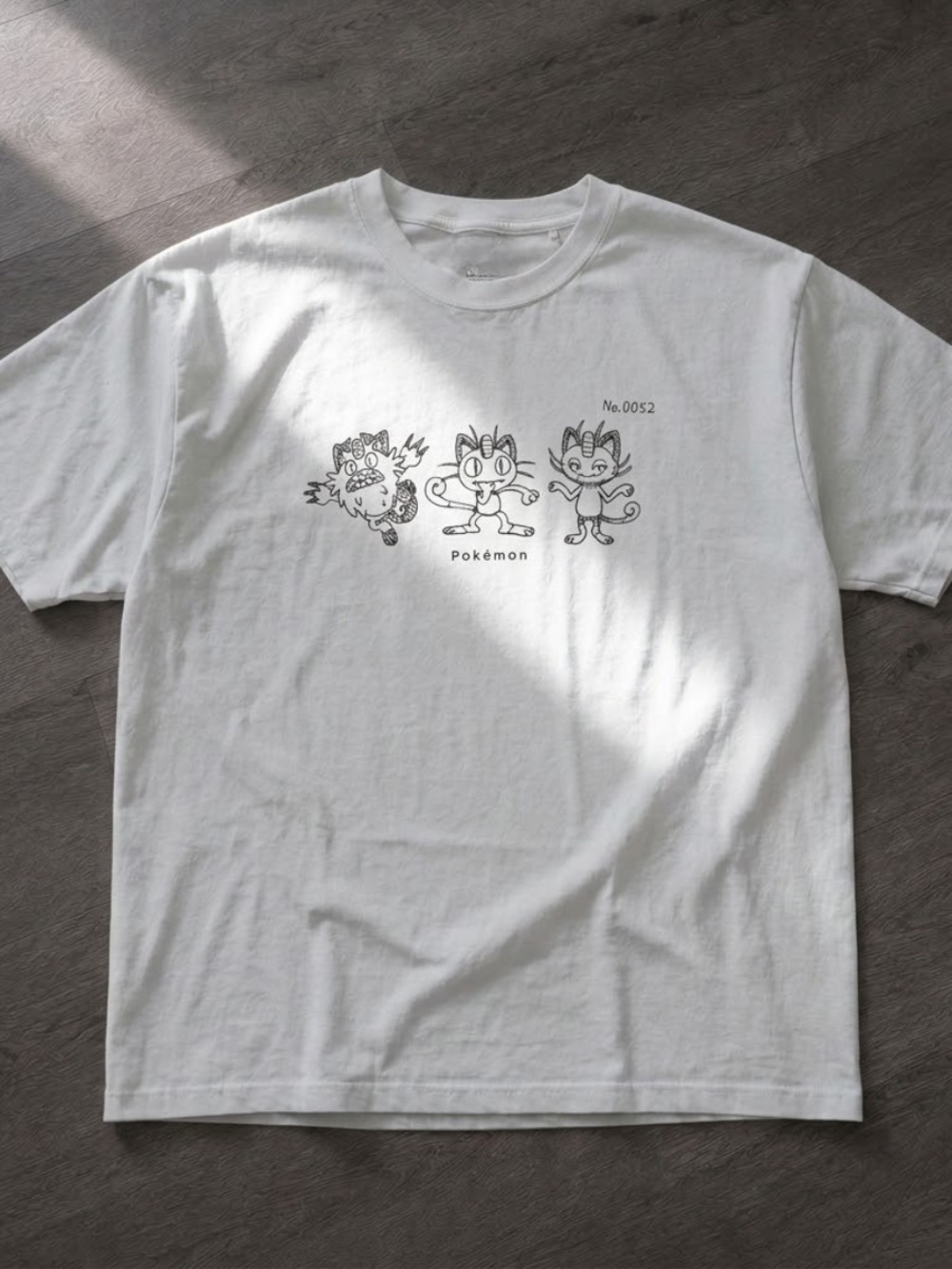 White Short-Sleeve Meow Pokémon Graphic Tee